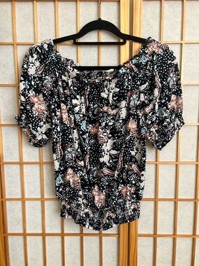 Ann Taylor Factory Floral Off Shoulder Blouse Size M Boho Peasant Top